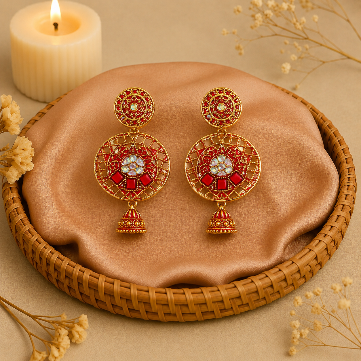 Traditional Red Stone Chandbali Earrings for Women | Trendy Ethnic Party Wear Earrings
