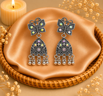 Silver Butterfly Design Traditional Jhumka Earrings for Women and Girls
