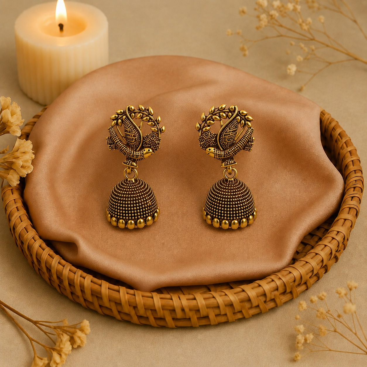 Peacock Design Golden Traditional Jhumka Earrings for Women and Girls