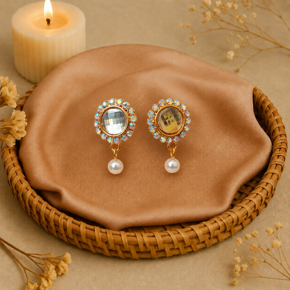 Crystal Pearl Drop Stud Earrings for Women and Girls