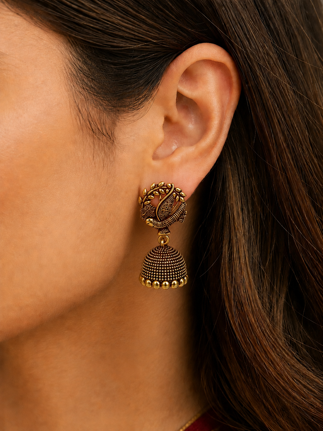 Peacock Design Golden Traditional Jhumka Earrings for Women and Girls