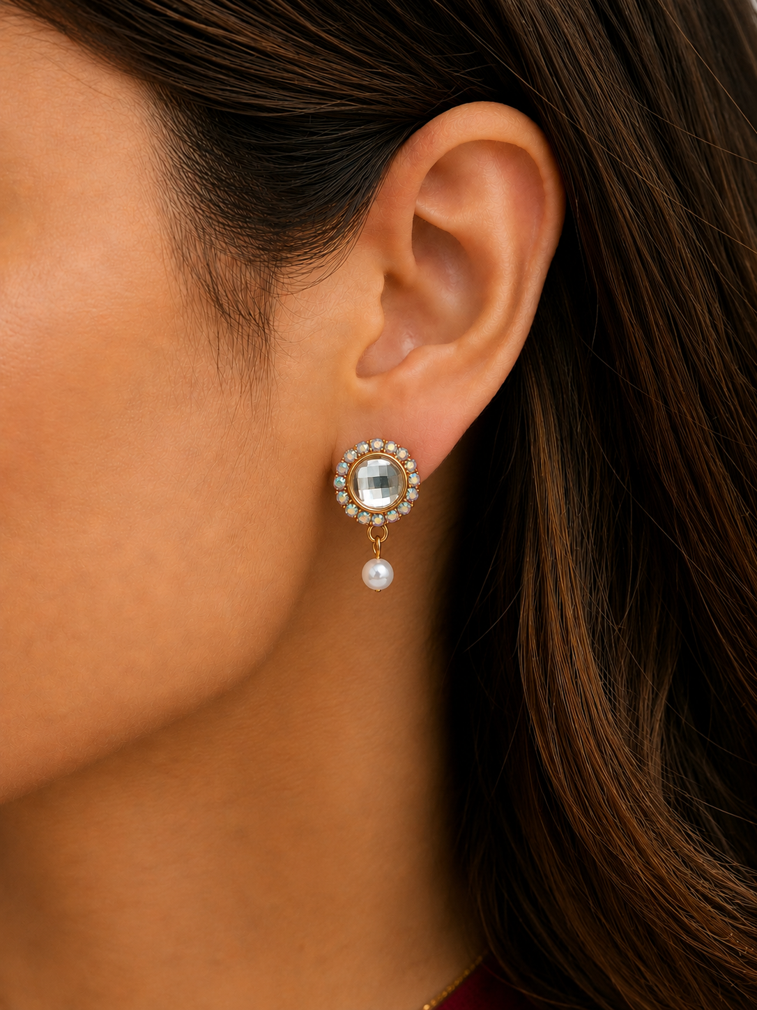 Crystal Pearl Drop Stud Earrings for Women and Girls