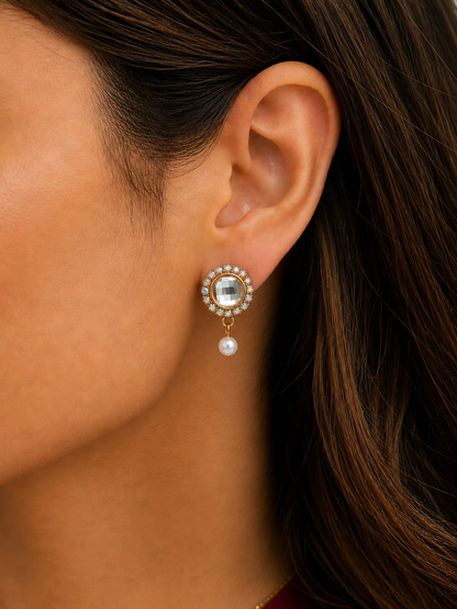 Crystal Pearl Drop Stud Earrings for Women and Girls