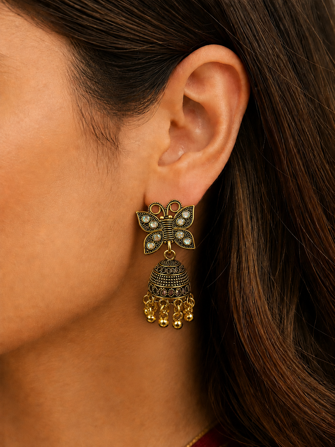 Butterfly Design Golden Traditional Jhumka Earrings for Women and Girls