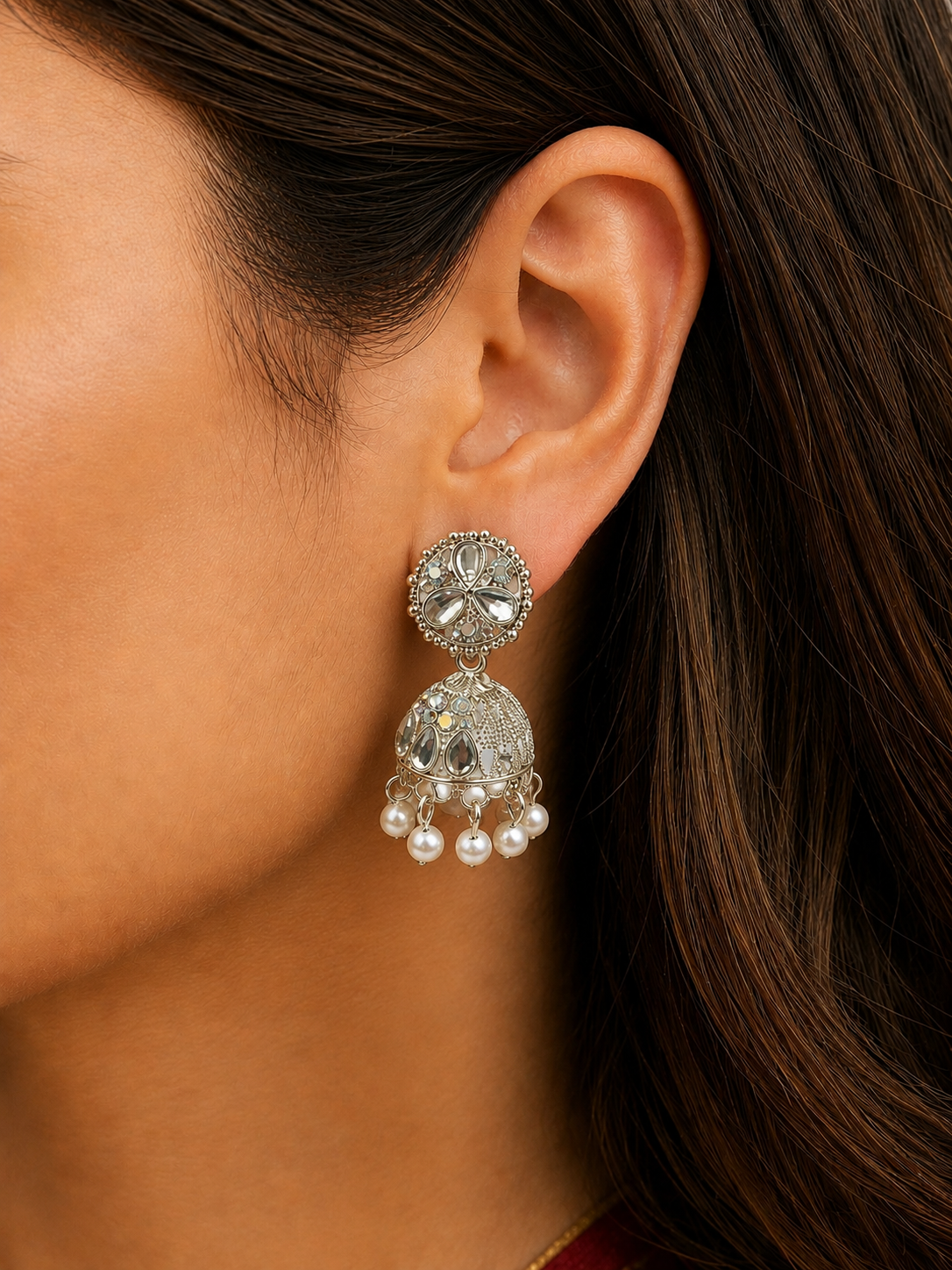 Pearl Silver Jhumka Earrings for Women | Elegant Traditional Earrings