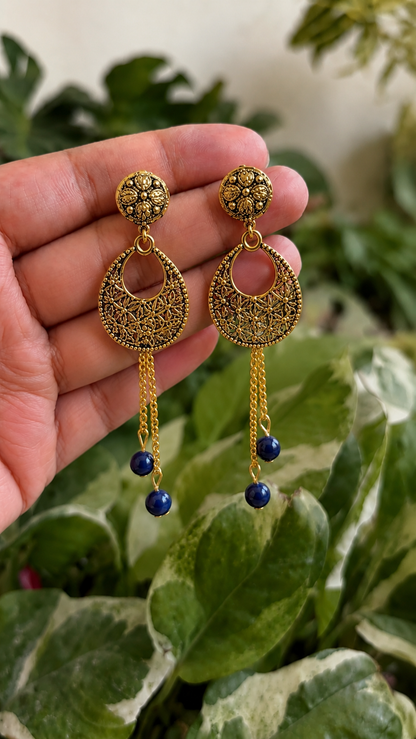 Vintage Style Artificial Drop Earrings with Blue Beads | Ethnic Fashion Earrings for Women