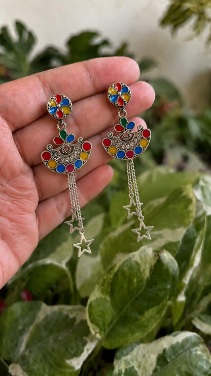 Multicolor Star Chain Dangler Earrings for Women and Girls