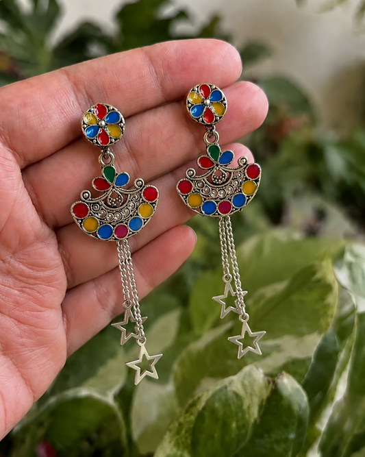 Multicolor Star Chain Dangler Earrings for Women and Girls