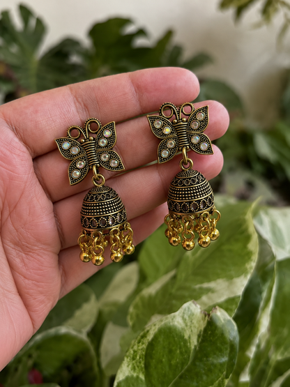 Butterfly Design Golden Traditional Jhumka Earrings for Women and Girls