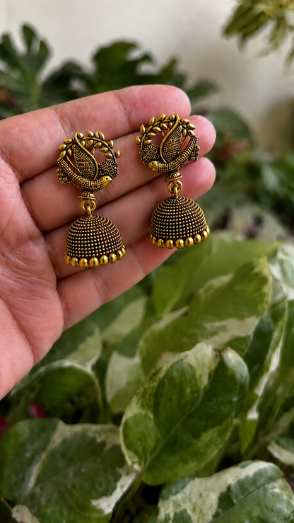 Peacock Design Golden Traditional Jhumka Earrings for Women and Girls