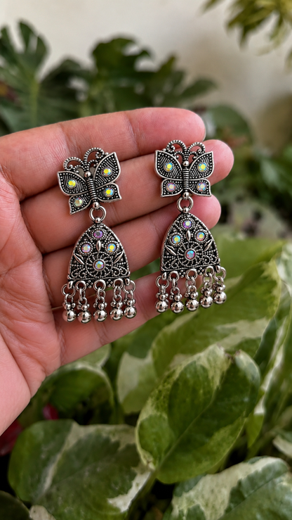 Silver Butterfly Design Traditional Jhumka Earrings for Women and Girls