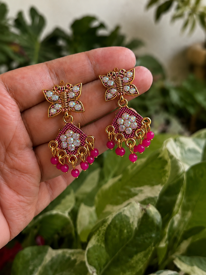 Butterfly Pink Drop Earrings for Women | Traditional Bead Earrings