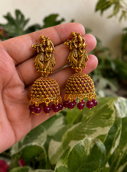 Radha Krishna Maroon Bead Jhumka Earrings for Women