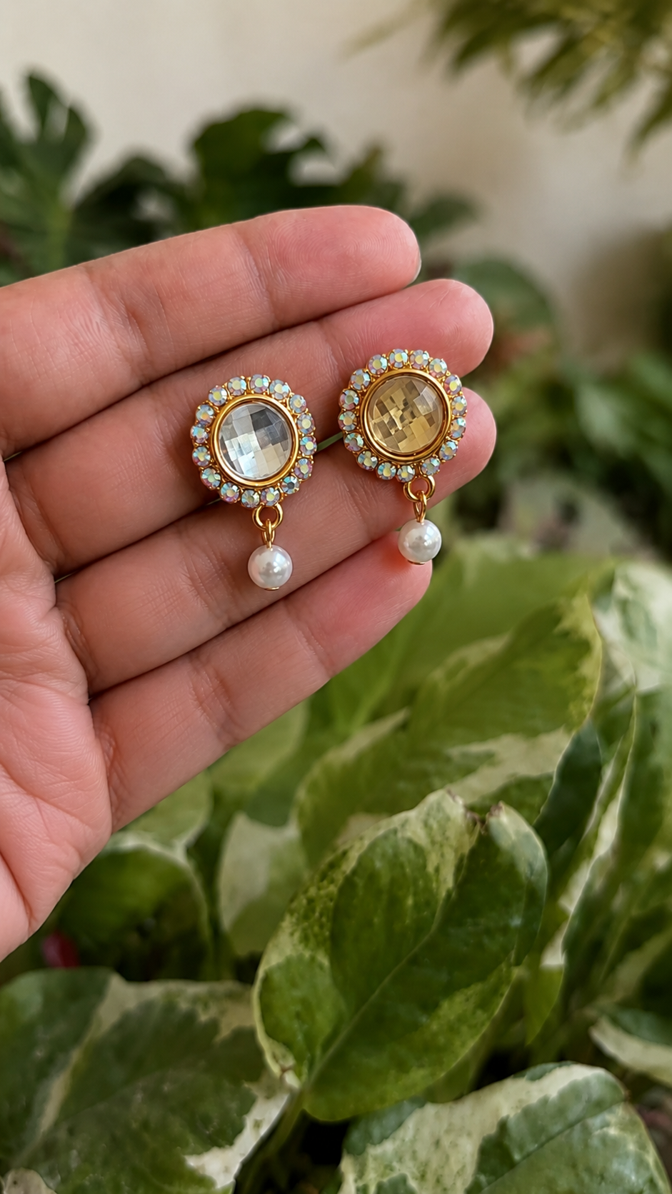 Crystal Pearl Drop Stud Earrings for Women and Girls