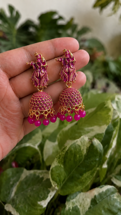 Radha Krishna Pink Jhumka Earrings for Women | Traditional Festive Earrings