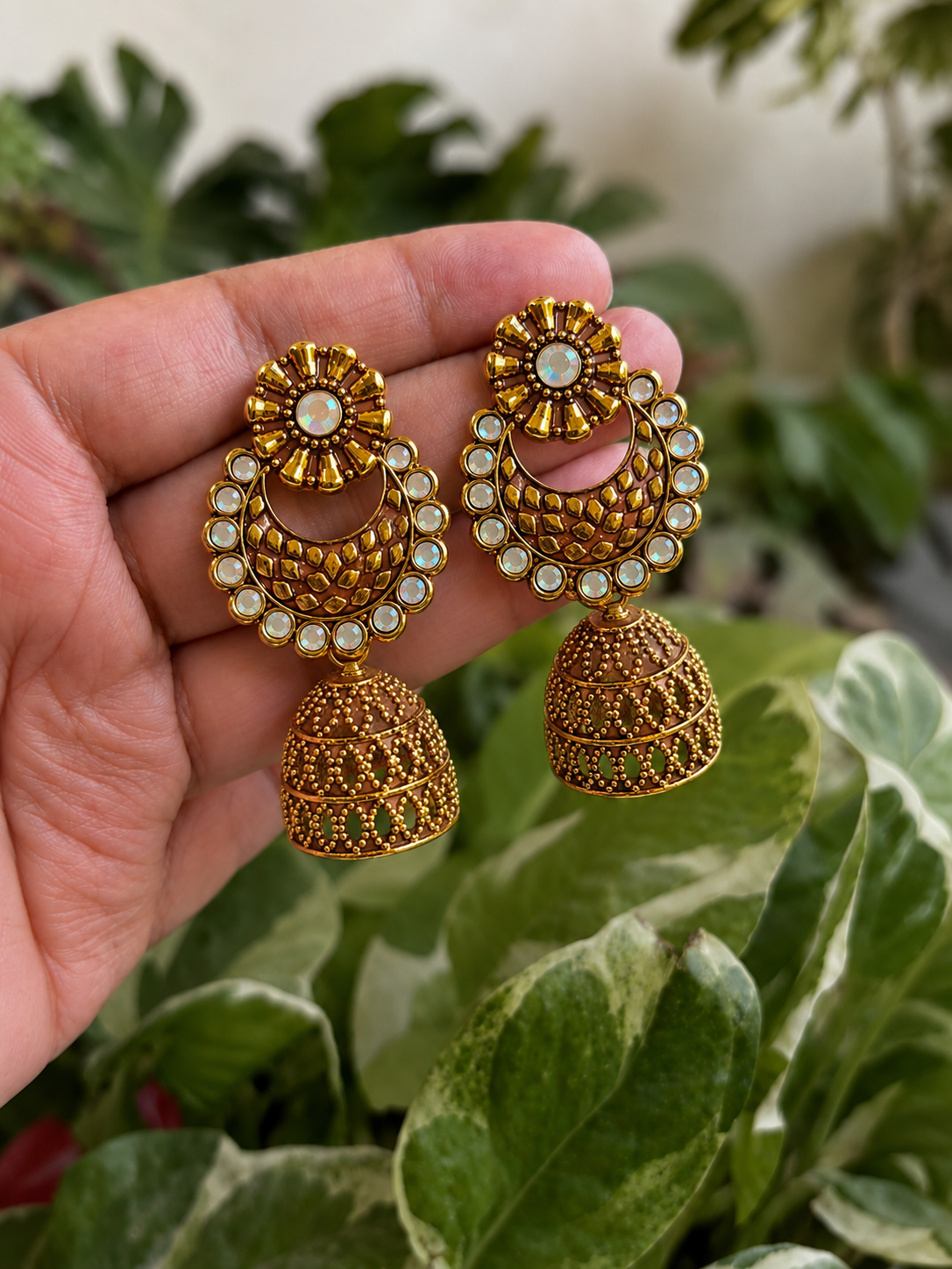 Antique Golden Chandbali Jhumka Earrings for Women | Traditional Statement Earrings