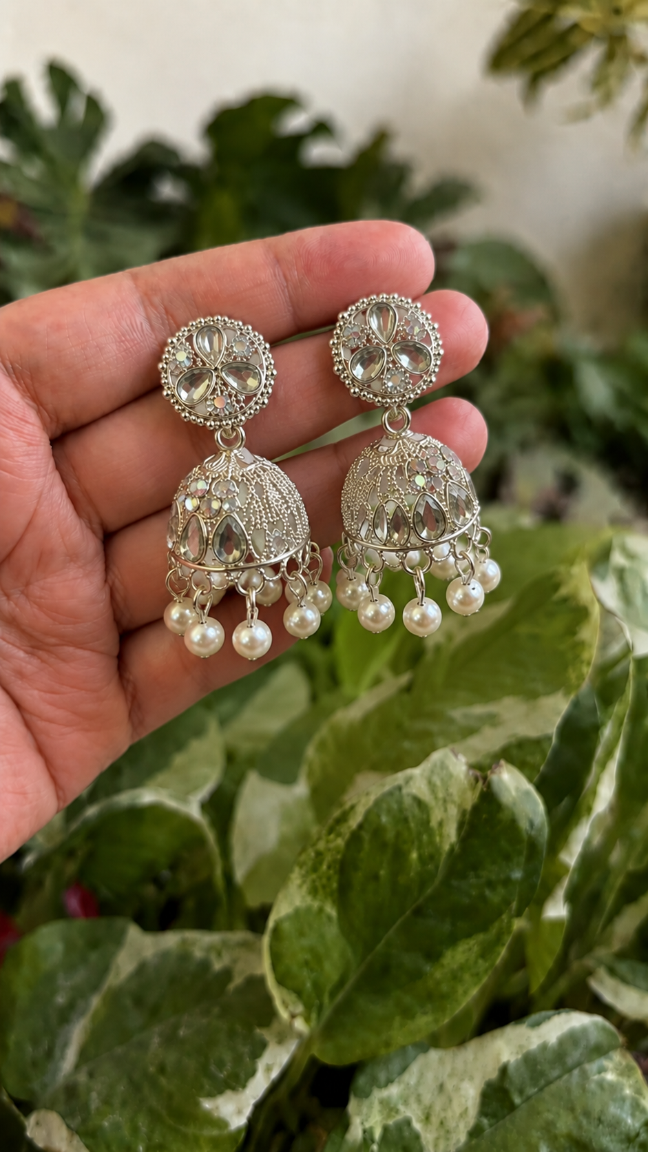 Pearl Silver Jhumka Earrings for Women | Elegant Traditional Earrings