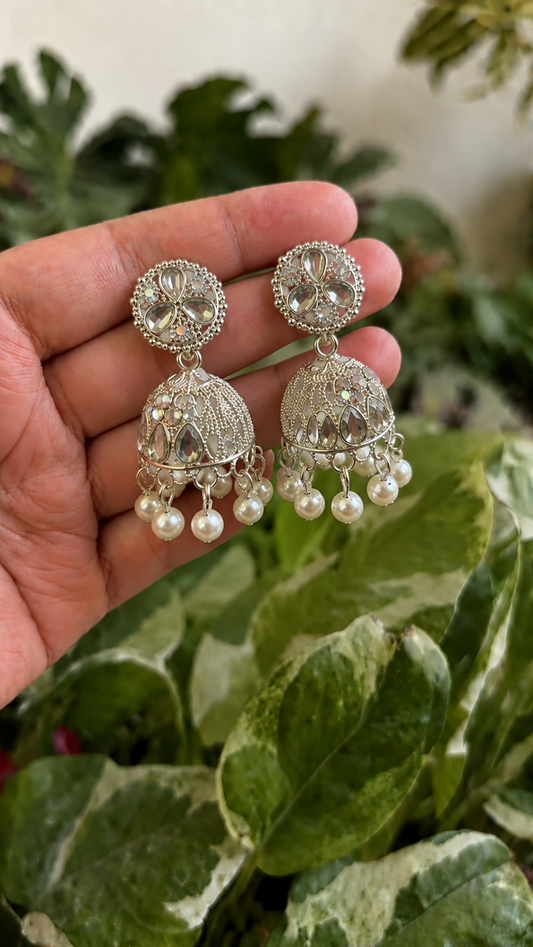 Pearl Silver Jhumka Earrings for Women | Elegant Traditional Earrings