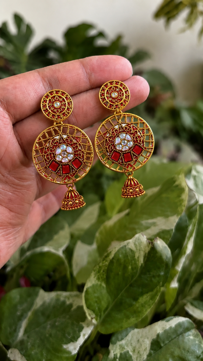 Traditional Red Stone Chandbali Earrings for Women | Trendy Ethnic Party Wear Earrings