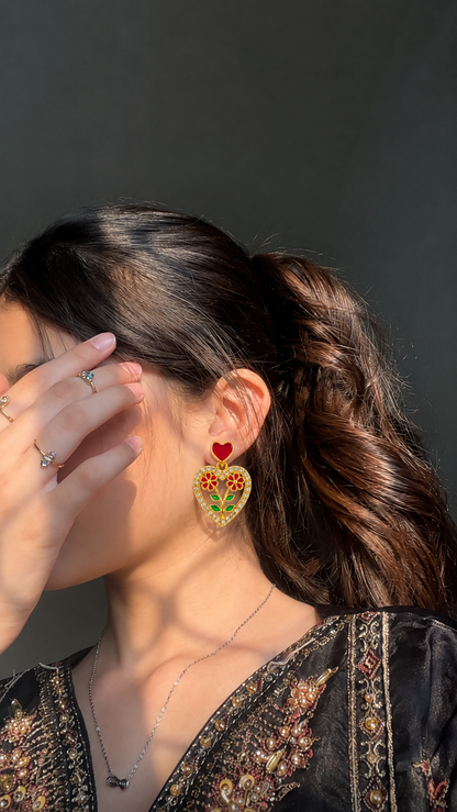 Ruby Heart Floral Crystal Earrings
