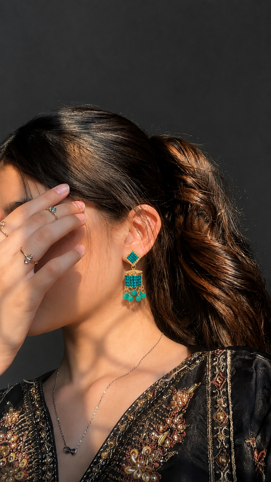 Aqua Blue Square Jhumka Earrings for Women | Stylish Stone Drop Earrings