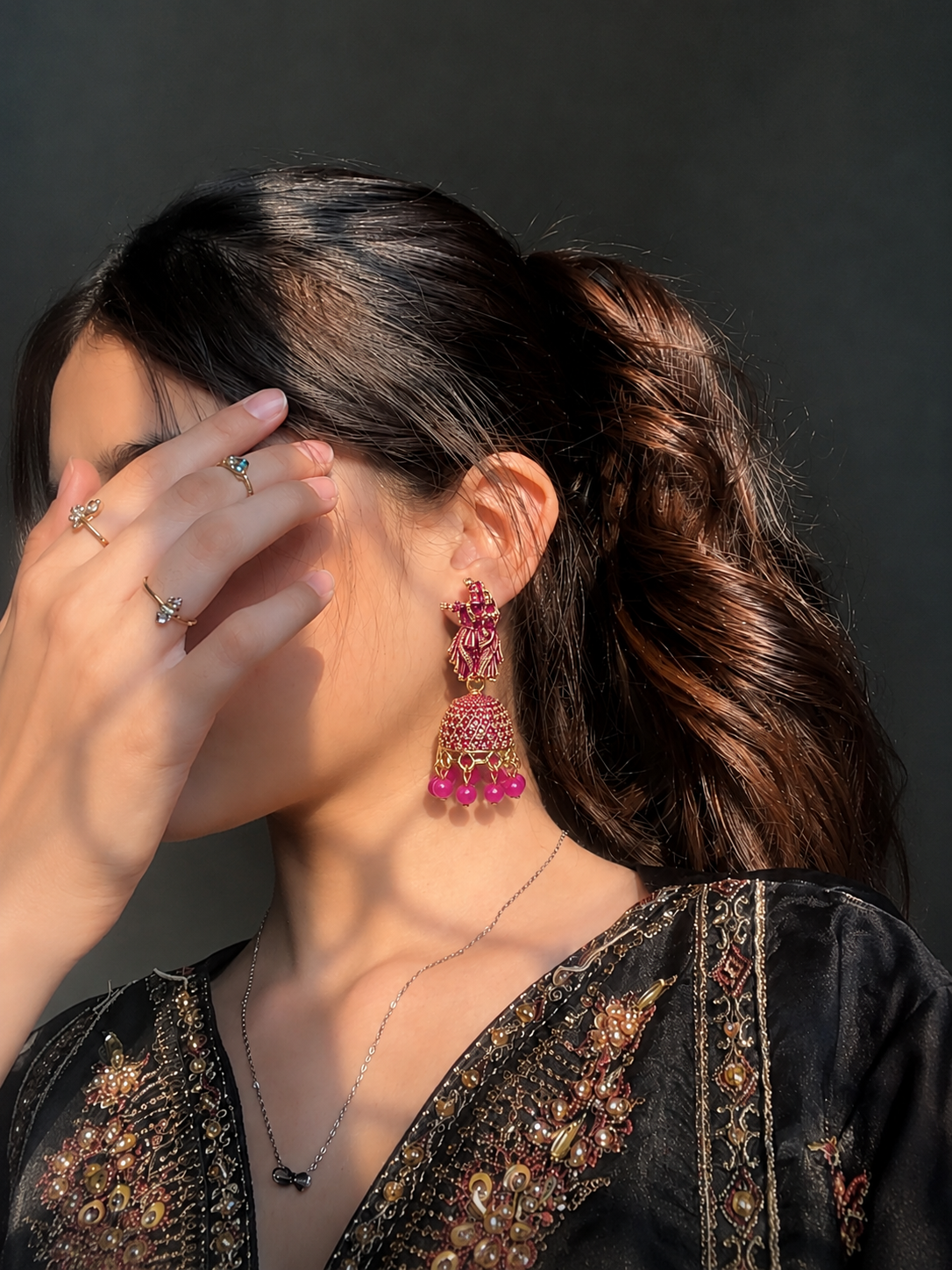 Radha Krishna Pink Jhumka Earrings for Women | Traditional Festive Earrings