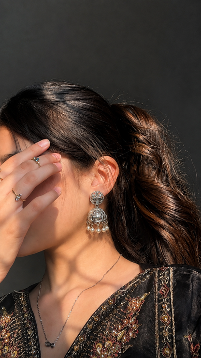 Pearl Silver Jhumka Earrings for Women | Elegant Traditional Earrings
