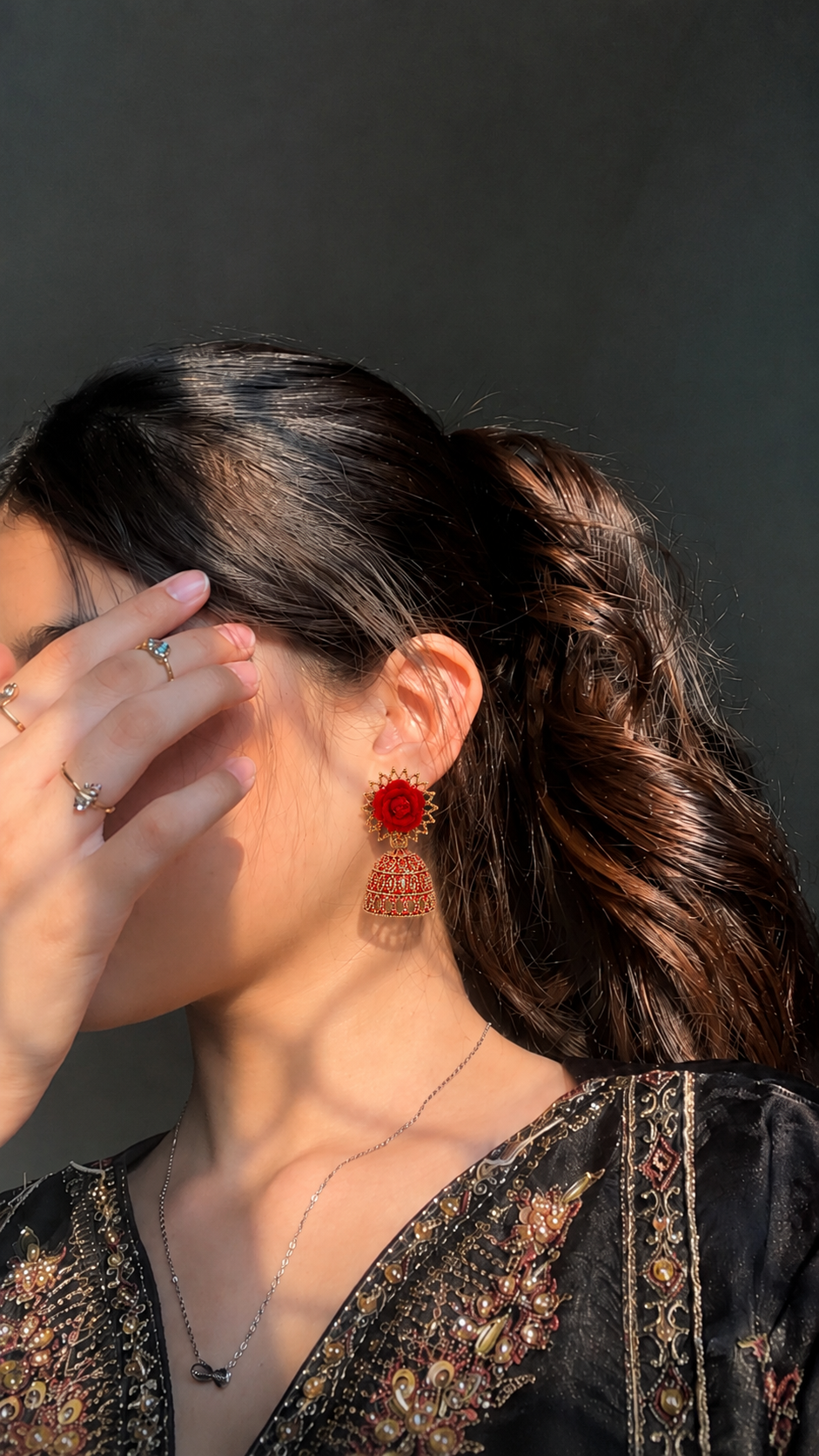 Rose Bloom Traditional Jhumka Earrings for Women | Red Floral Ethnic Party Earrings