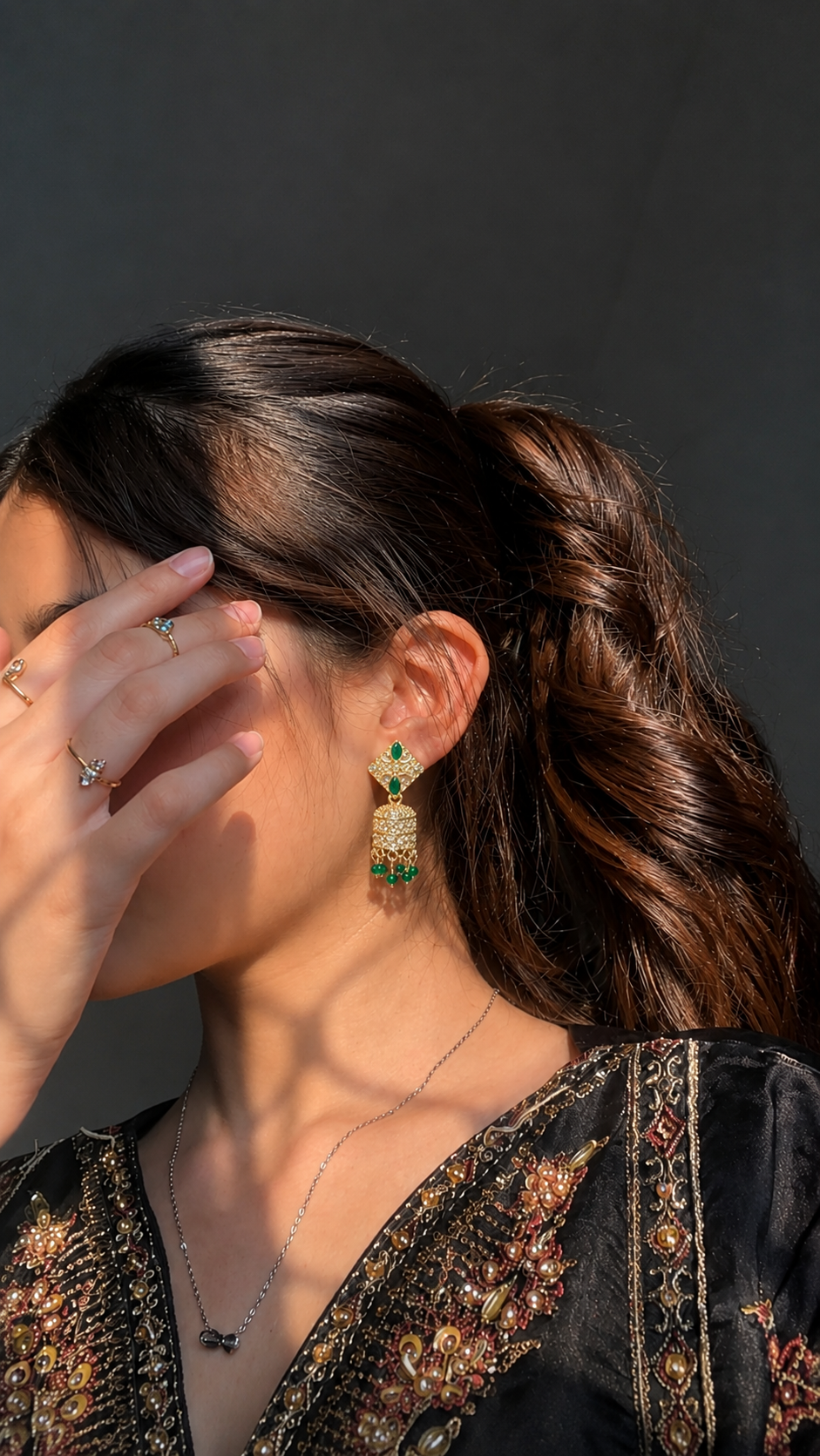 Green Stone Jhumka Earrings for Women | Traditional Drop Earrings