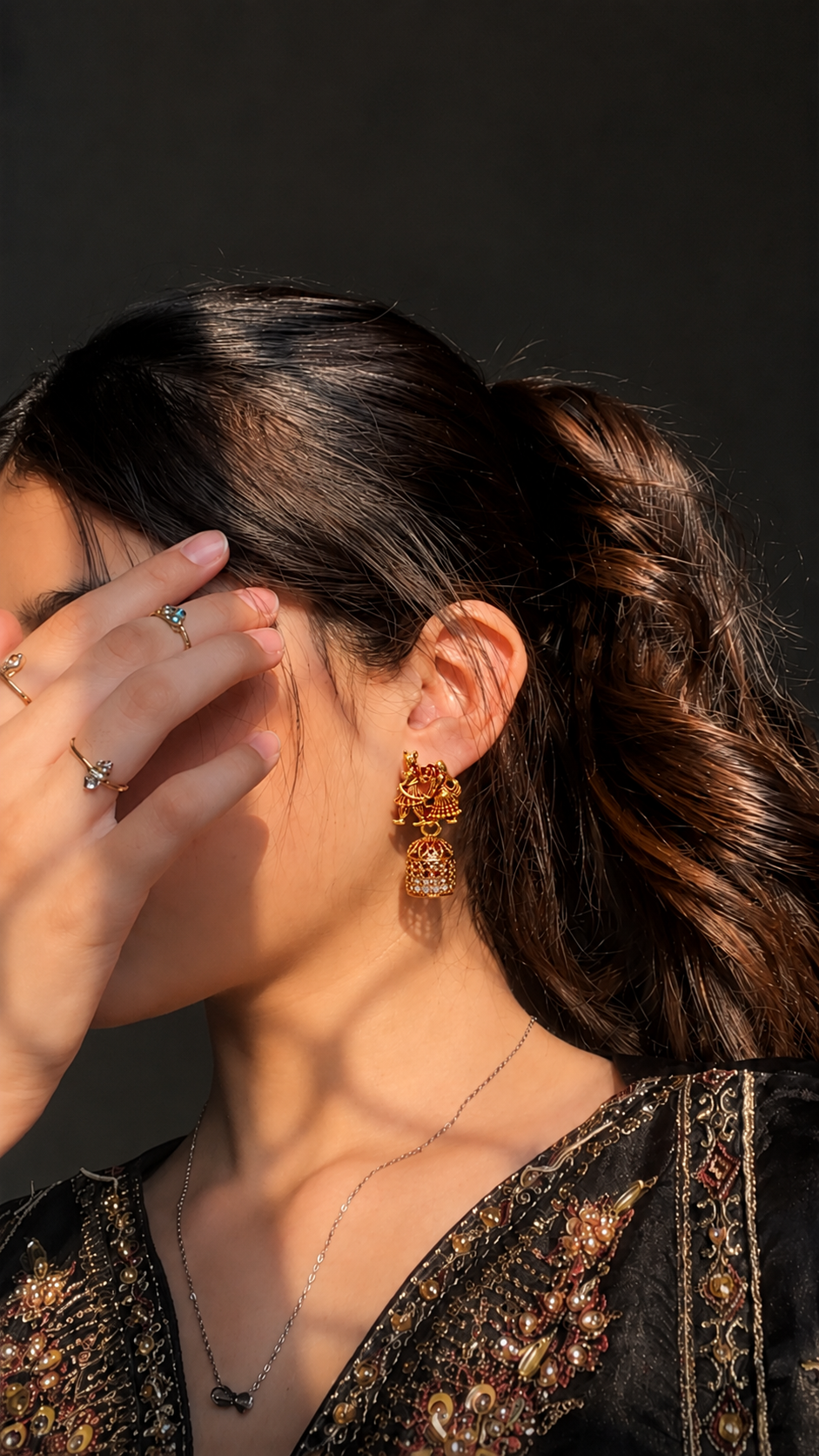 Radha Krishna Red Golden Traditional Jhumka Earrings for Women and Girls