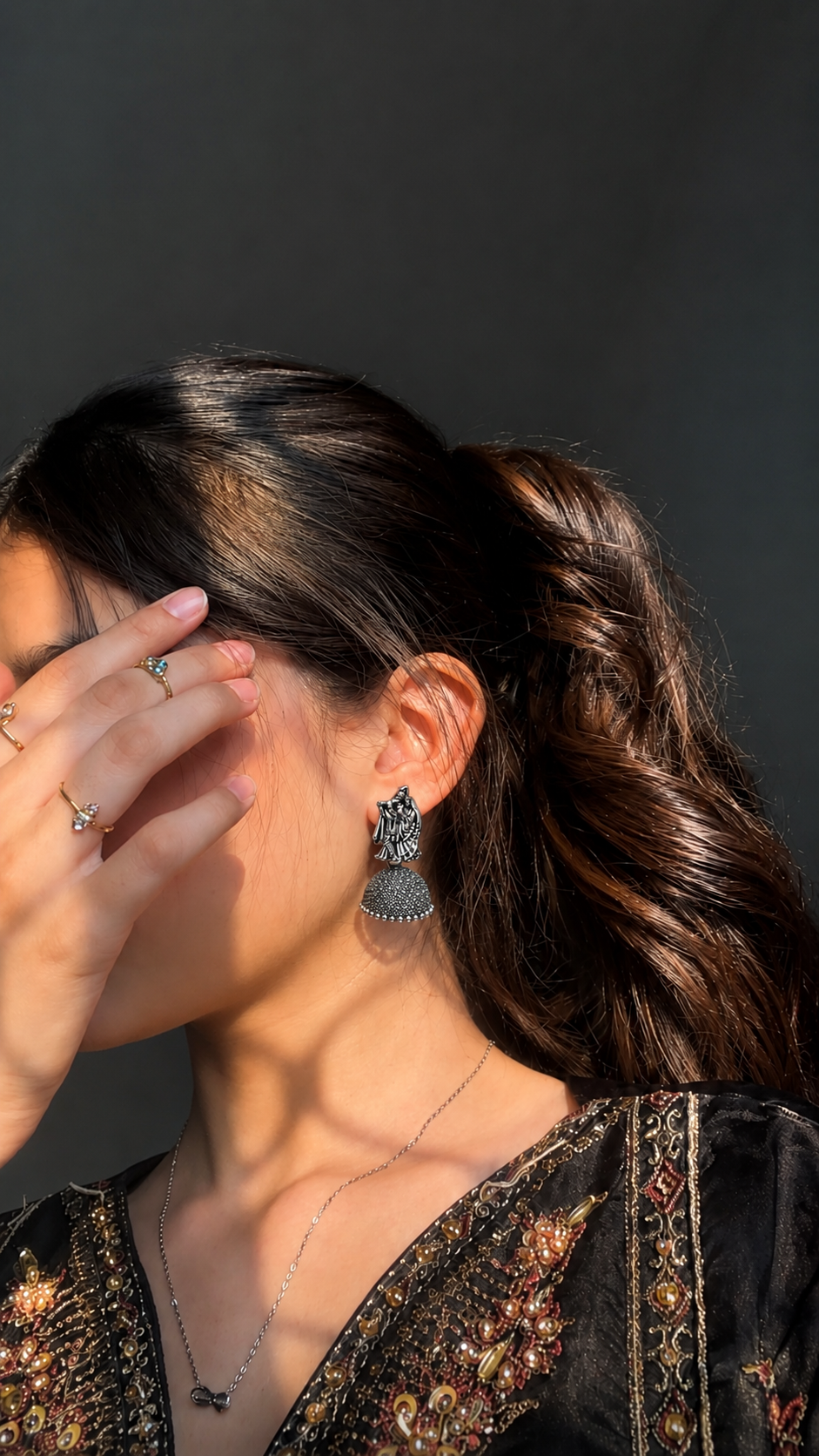 Oxidised Radha Krishna Jhumka Earrings for Women | Traditional Silver Look Earrings