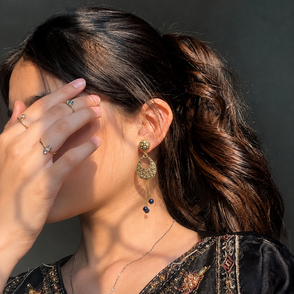 Vintage Style Artificial Drop Earrings with Blue Beads | Ethnic Fashion Earrings for Women