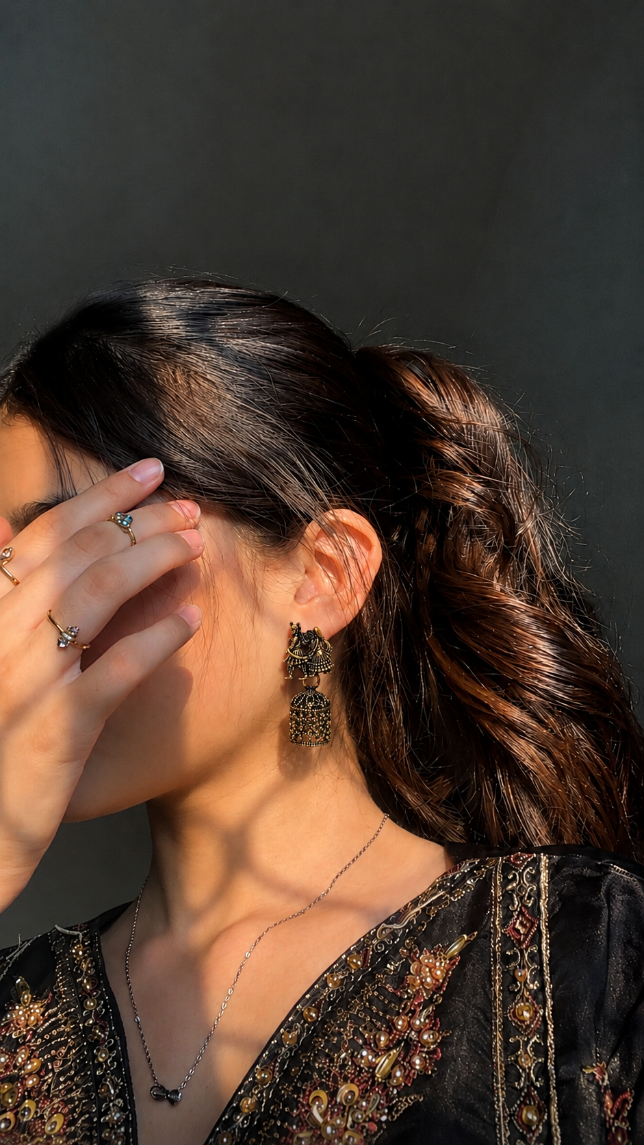 Oxidised Radha Krishna Jhumka Earrings for Women | Traditional Black Golden Earrings