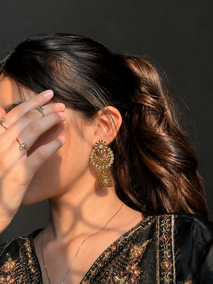 Antique Golden Chandbali Jhumka Earrings for Women | Traditional Statement Earrings