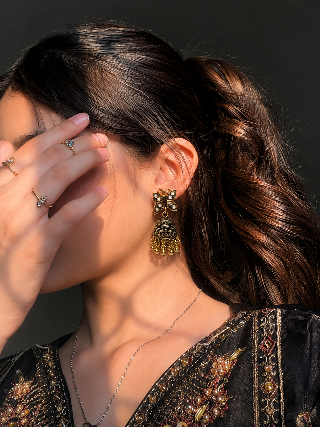 Butterfly Design Golden Traditional Jhumka Earrings for Women and Girls
