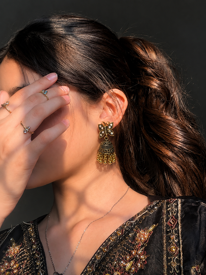 Butterfly Design Golden Traditional Jhumka Earrings for Women and Girls