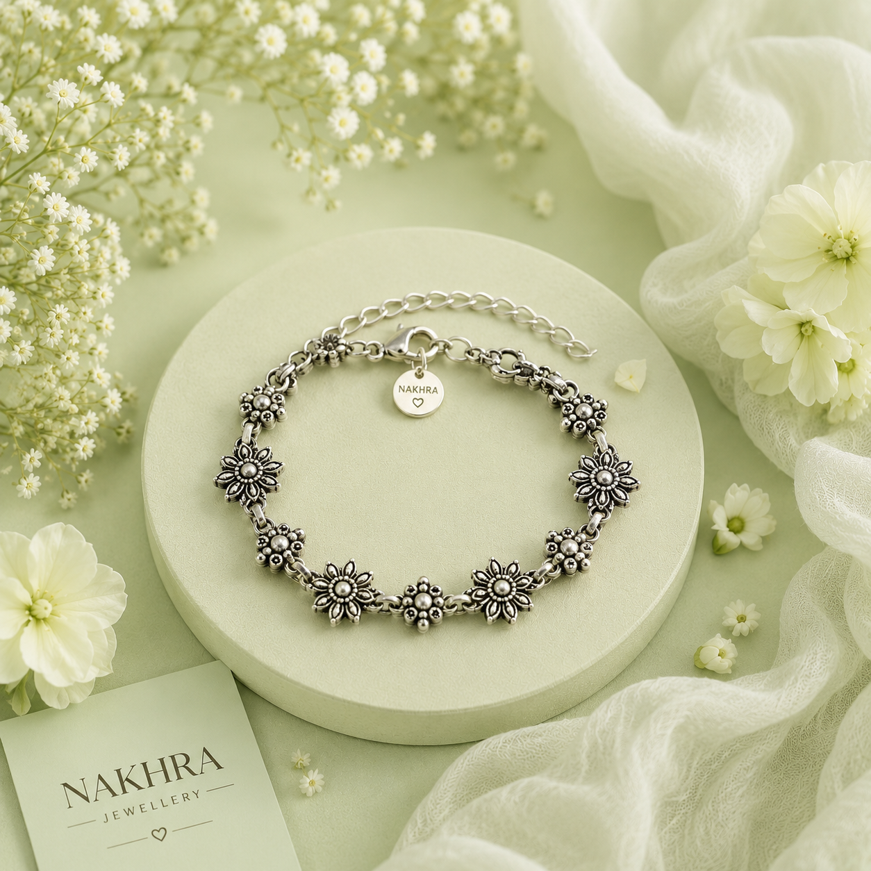 Aesthetic Oxidised Floral Bracelet for Daily Wear