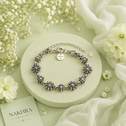 Aesthetic Oxidised Floral Bracelet for Daily Wear